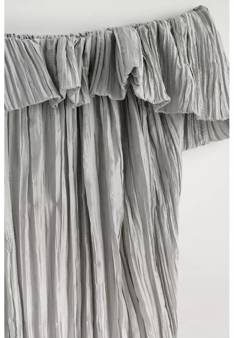 ASYMMETRIC PLEATED SILK GOWN