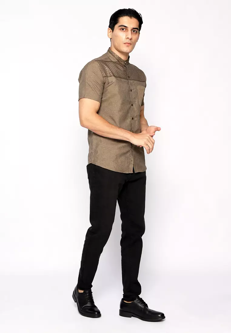 Casella Baju Koko Pria Lengan Pendek | Baju Koko Hassan Horizontal 4040 Brown