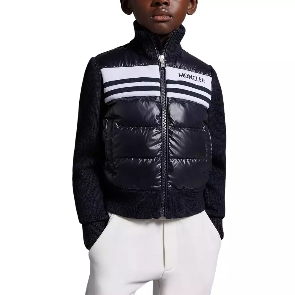 Moncler Kids Boys Padded Wool Cardigan Night Blue