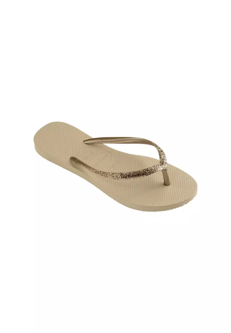Havaianas Slim Glitter II 0154 Sand Grey - Sandal Jepit Wanita (Krem)