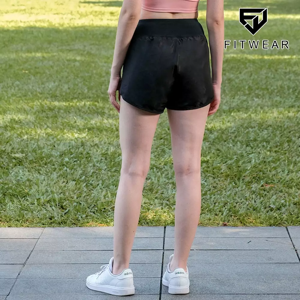 Fitwear - Celana Lari + Inner Olahraga Wanita CAITLYN LAYERED Big Size - BLACK