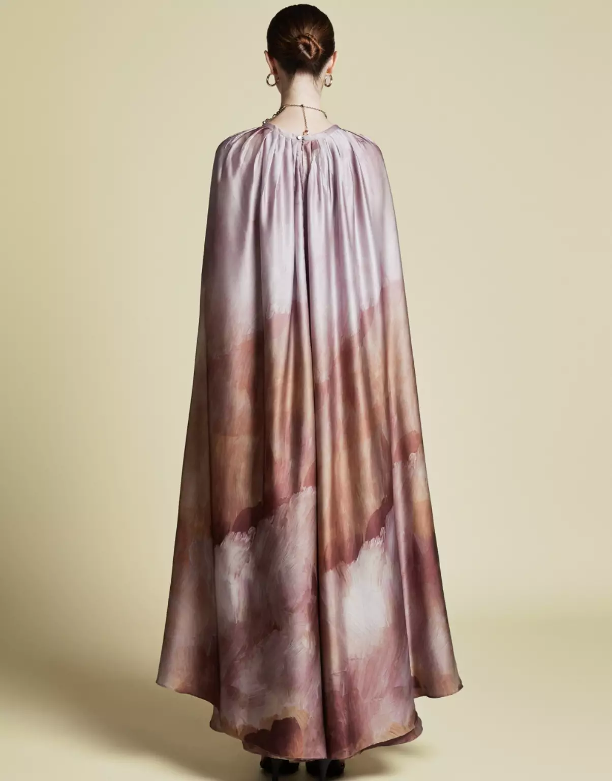 Demure Signature - Cape Kaftan in Italian silk Twill Abstract Brown - Dress