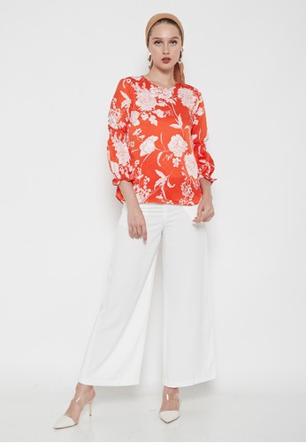 Jual Odiva  Woman Floral Print Top Orange Original 
