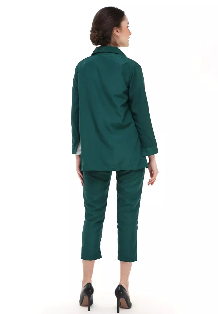 Nicrely Setelan Blazer Wanita One Set Longsleeve Suit Zipper Pant Material Twiscone ORIGINAL - Army