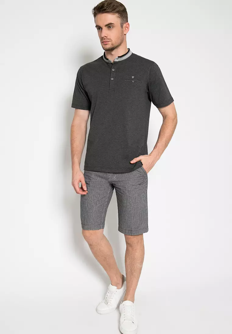 LGS - Celana Pendek Pria Kotak-Kotak Warna Hitam CSS.433.054.196.C