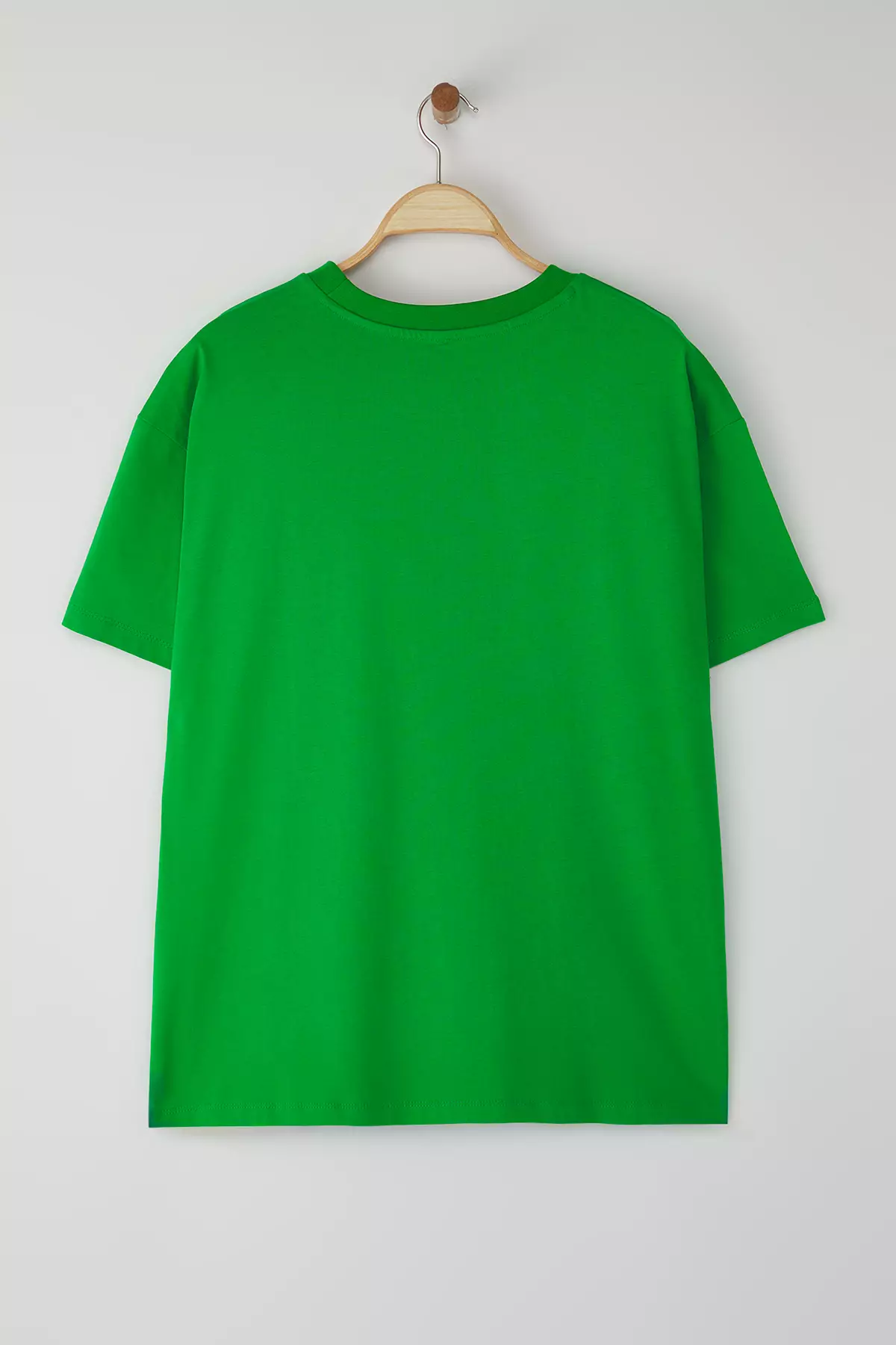Green Collar Ribbed Wide Pattern Basic 100% Cotton Knitted T-shirt TBBSS23BF00017