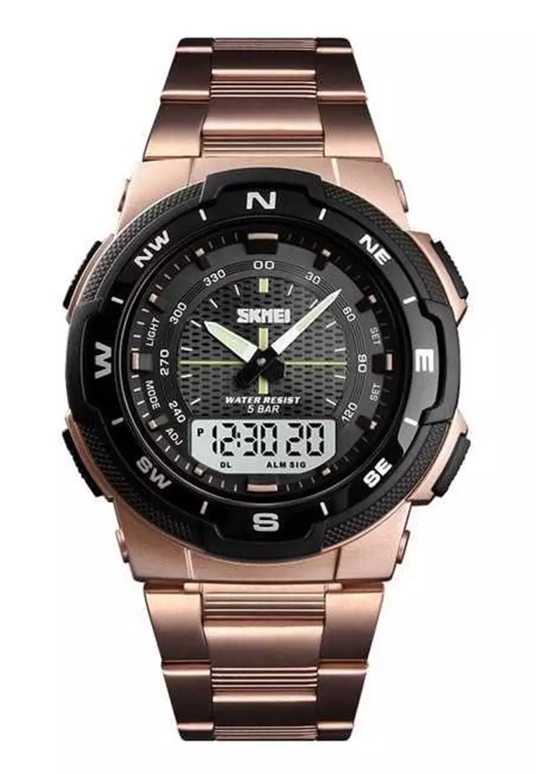 Jam Tangan Kasual Digital Analog Pria Waterproof Many Function Strap Tali Material Stainless Steel II99 ORIGINAL