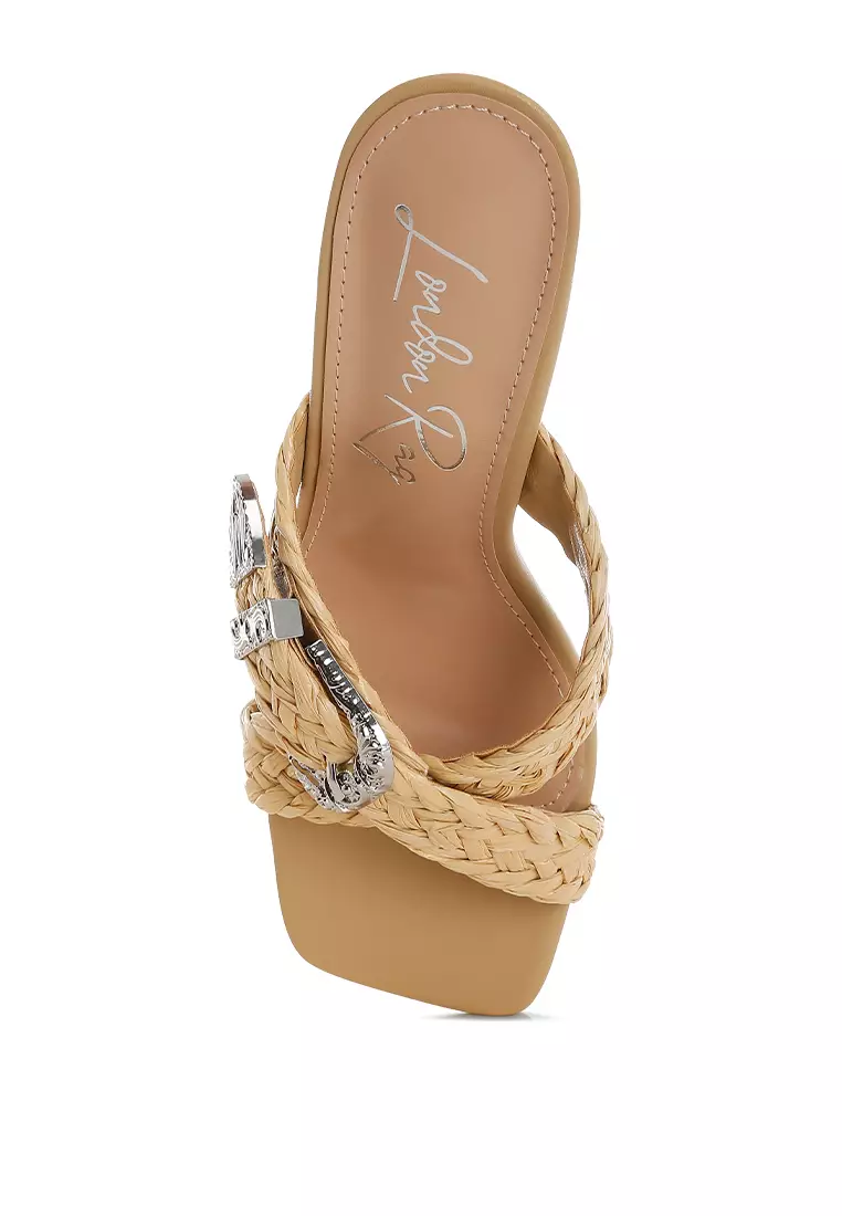 Braided Criss-Cross Strap Sandals In Beige