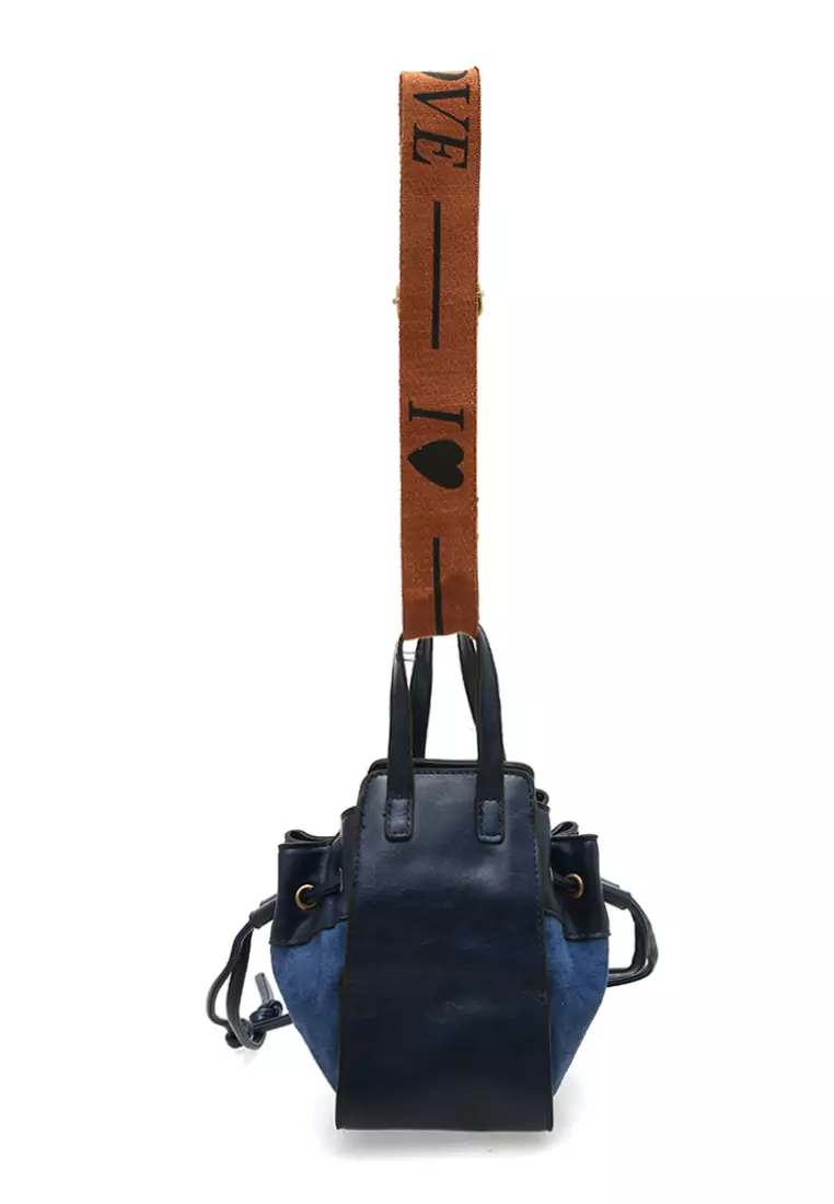Eilaria Tas Selempang Serut Wanita Mini Sling Bag Uniqe Design Material Leather ORIGINAL - Blue