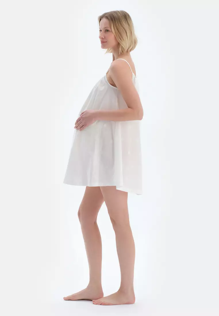 White Nightie, V-Neck, Regular, Strappy Sleepwear for Women