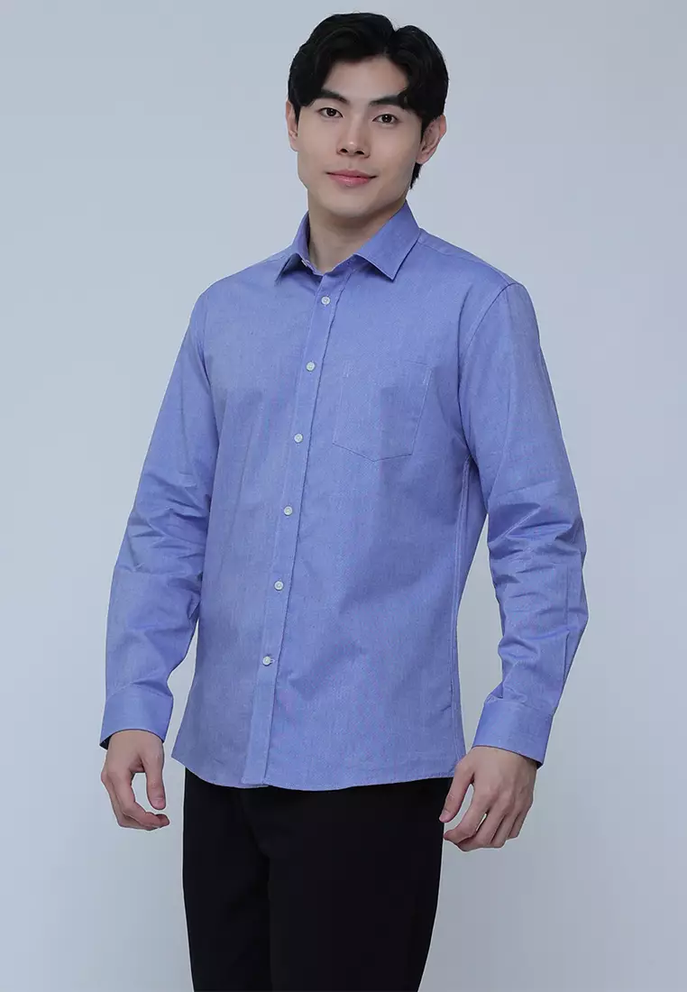 Slim Fit Cotton Long Sleeve Dress Shirt with Trim