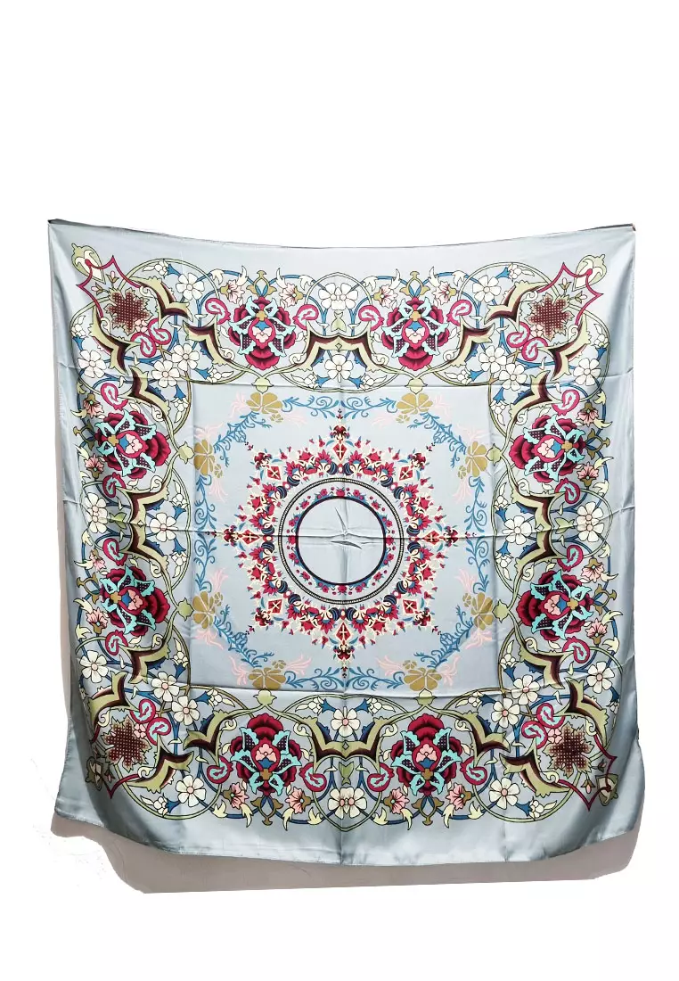 Aksarai Square Scarf Silky Satin Hijab Wanita Grey