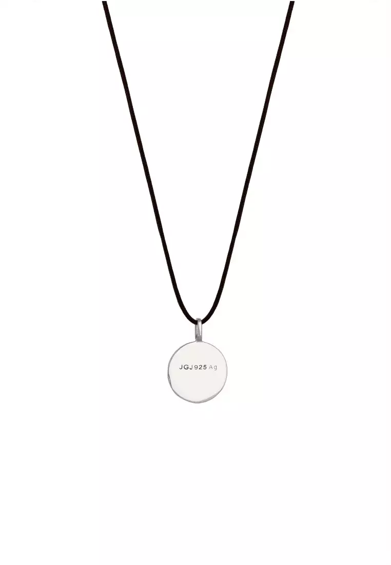 EXCLUSIVE Kalung Perhiasan Perak 925 Pria Nylon Black Plate Pendant