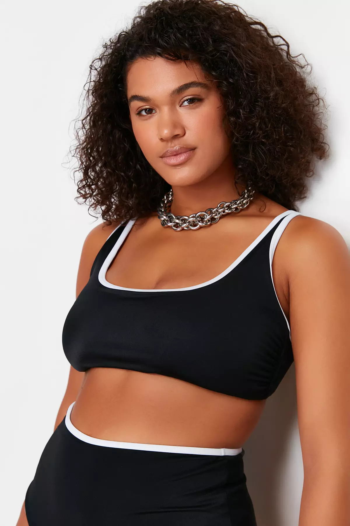 Plus Size Contrast Piping Detail Bikini Top