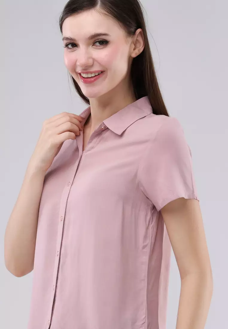 Plain Woven Short Sleeves Blouse