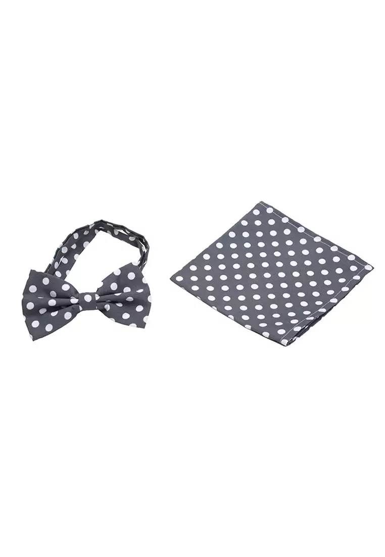 Houseofcuff Dasi Kupu Bowtie Pocket Square Saputangan Abu Polka A37