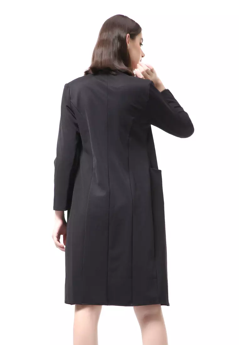 Myra Outerwear Wanita Long Blazer Desain Kancing Plain Motive Material Wedges ORIGINAL - Black