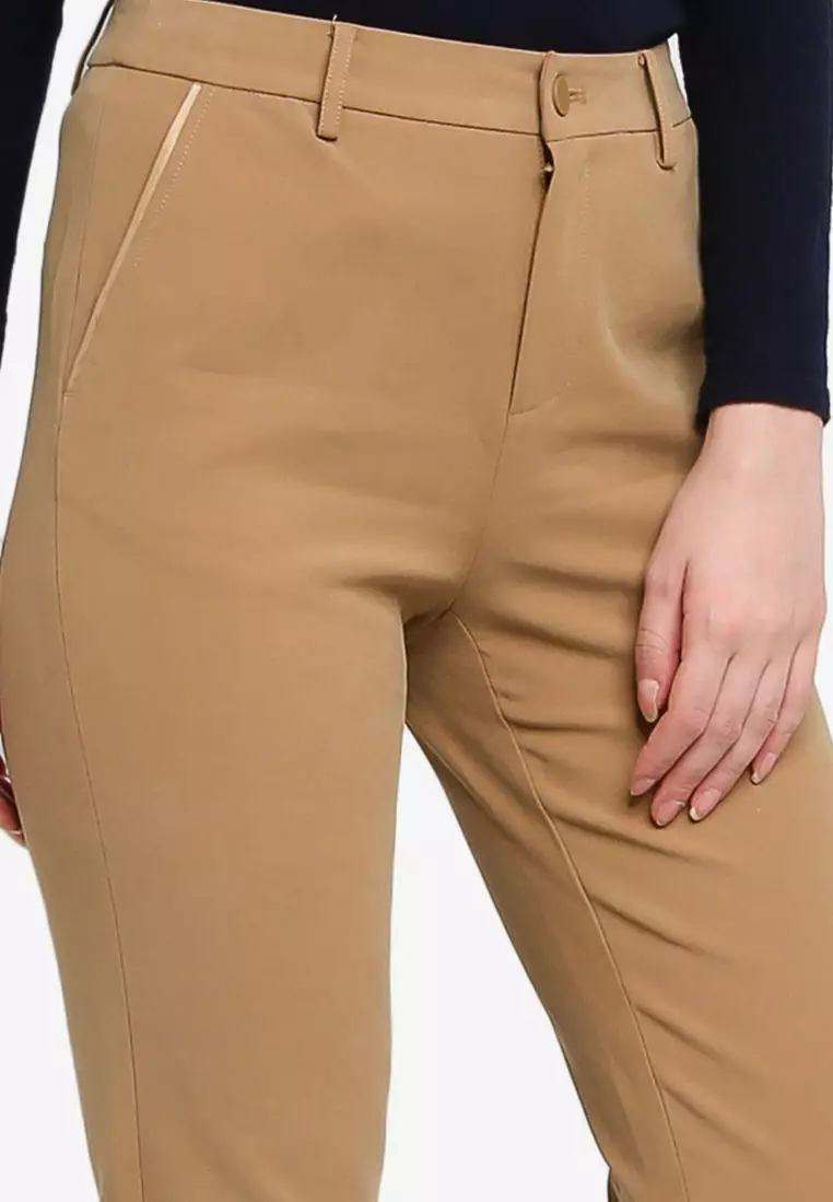 Slim Fit Capri Pants With Asymmetrical Cuff