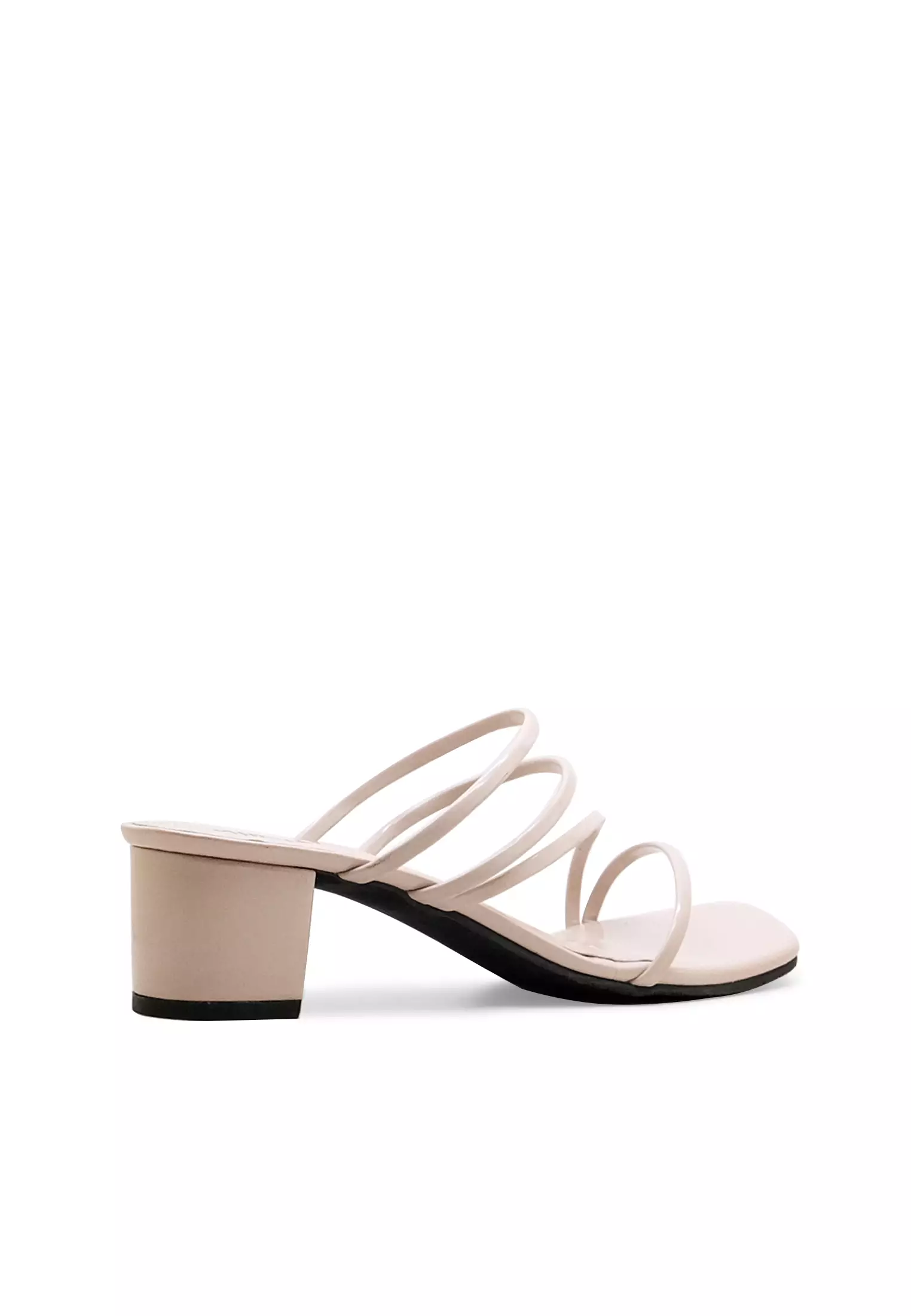 Almond Sandal wanita Tali klassic Eelgan Hak tahu 5 cm - Beige Patent