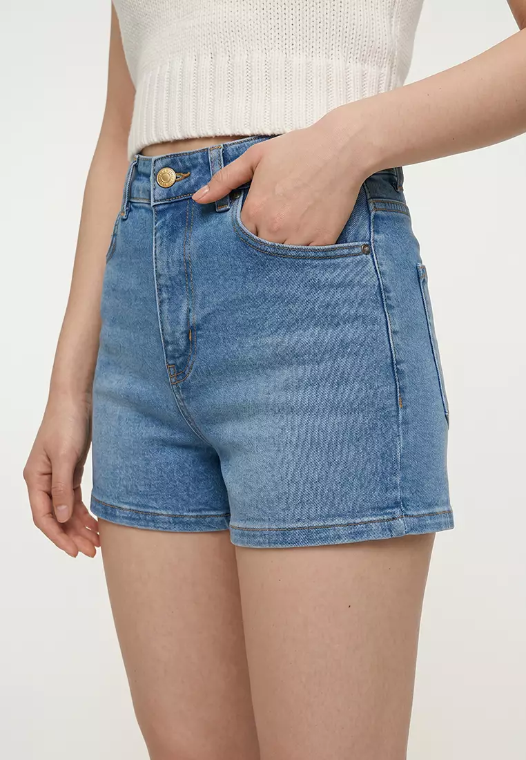 Blue High Waist Mini Denim Shorts TWOSS25SR00147
