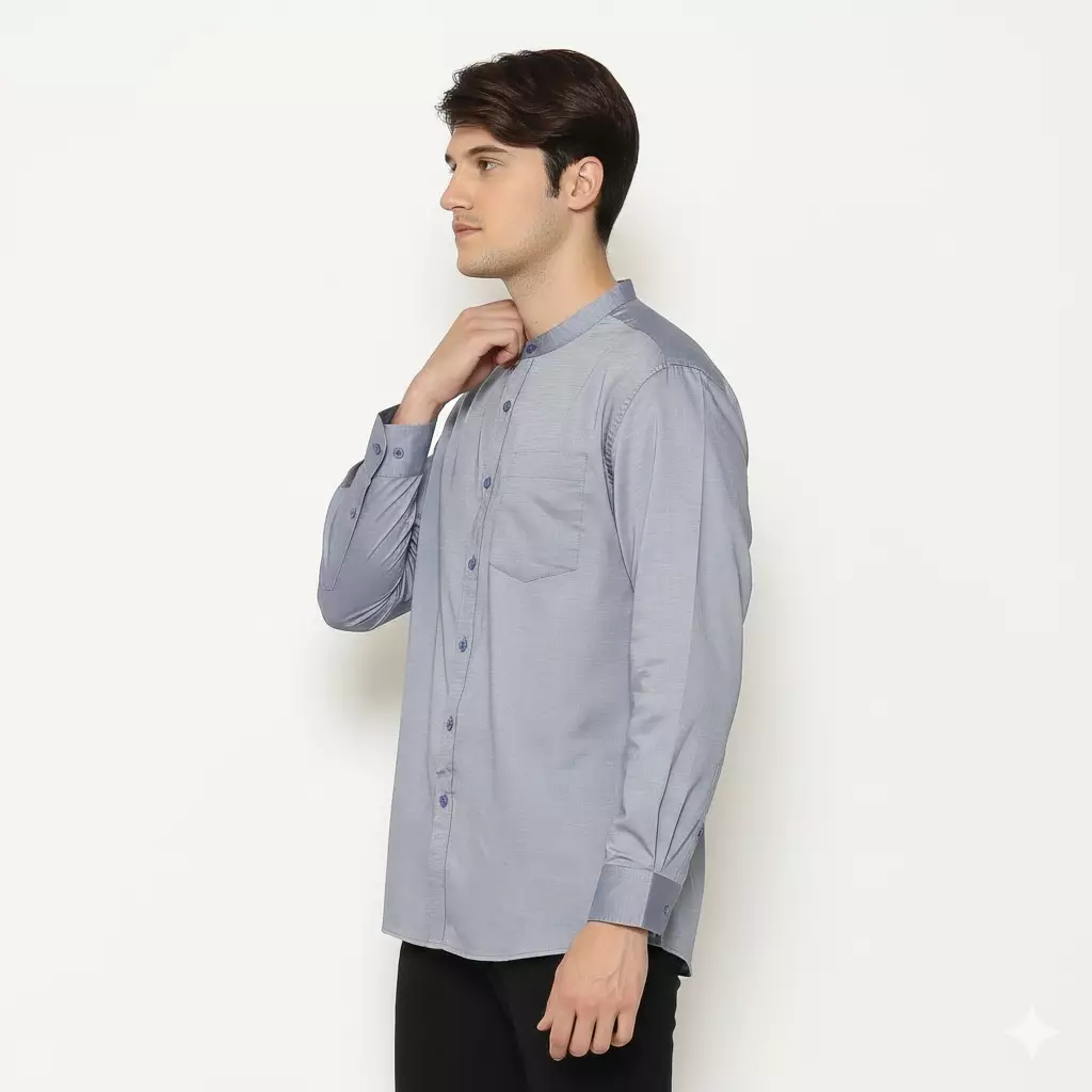 Lawell Baju Koko Pria Lengan Panjang Slim Fit Warna Silver Blue – LAQKFLKKQO201QCTNQNM