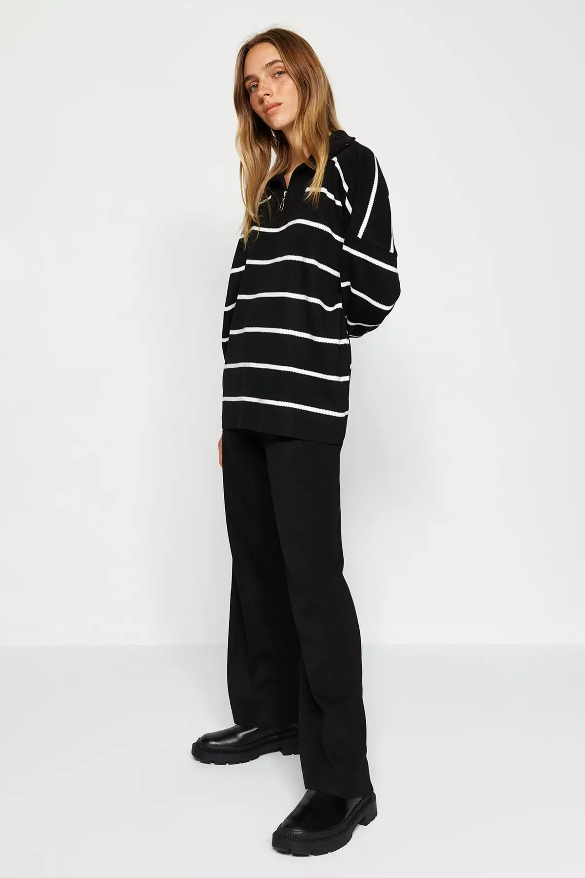 Half Zipper Knitted Top and Bottom Set