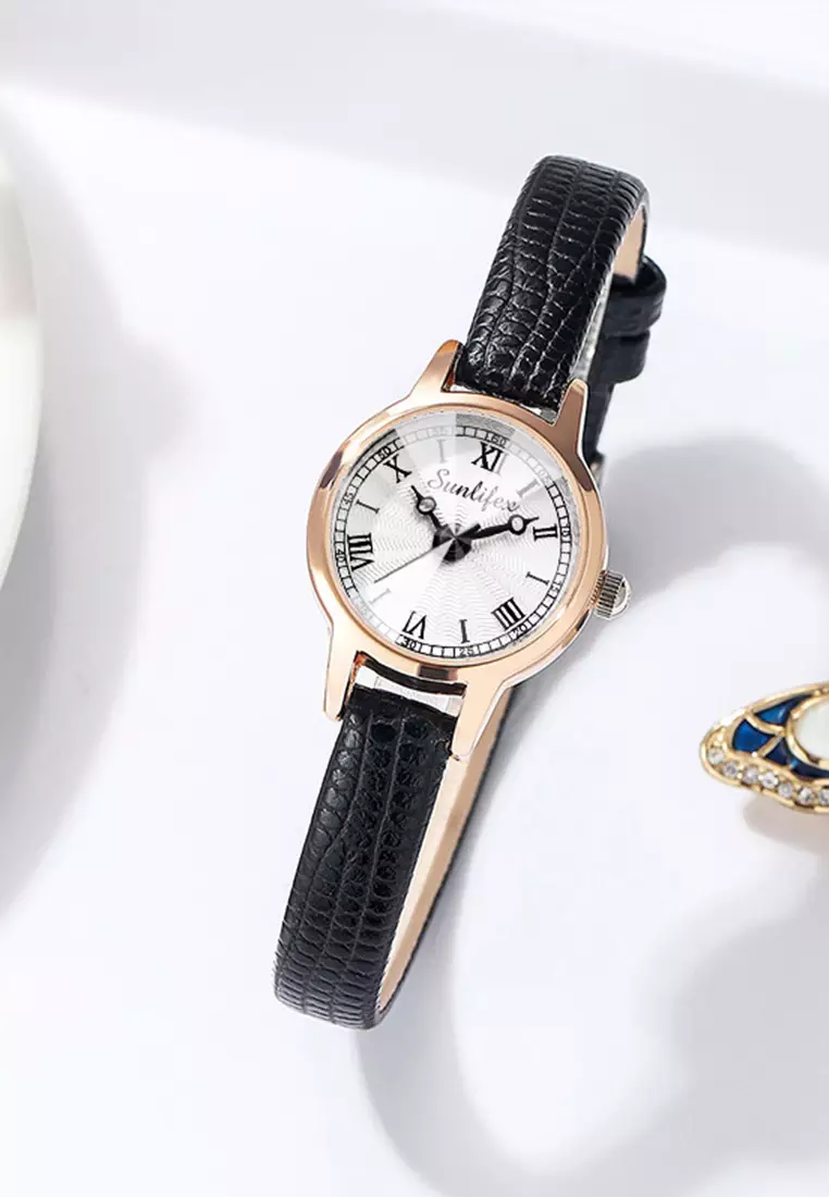 Jam Tangan Wanita Original 3342 Kuarsa Korea Elegan Tali Kulit Jam Tangan Cewek blackwhite