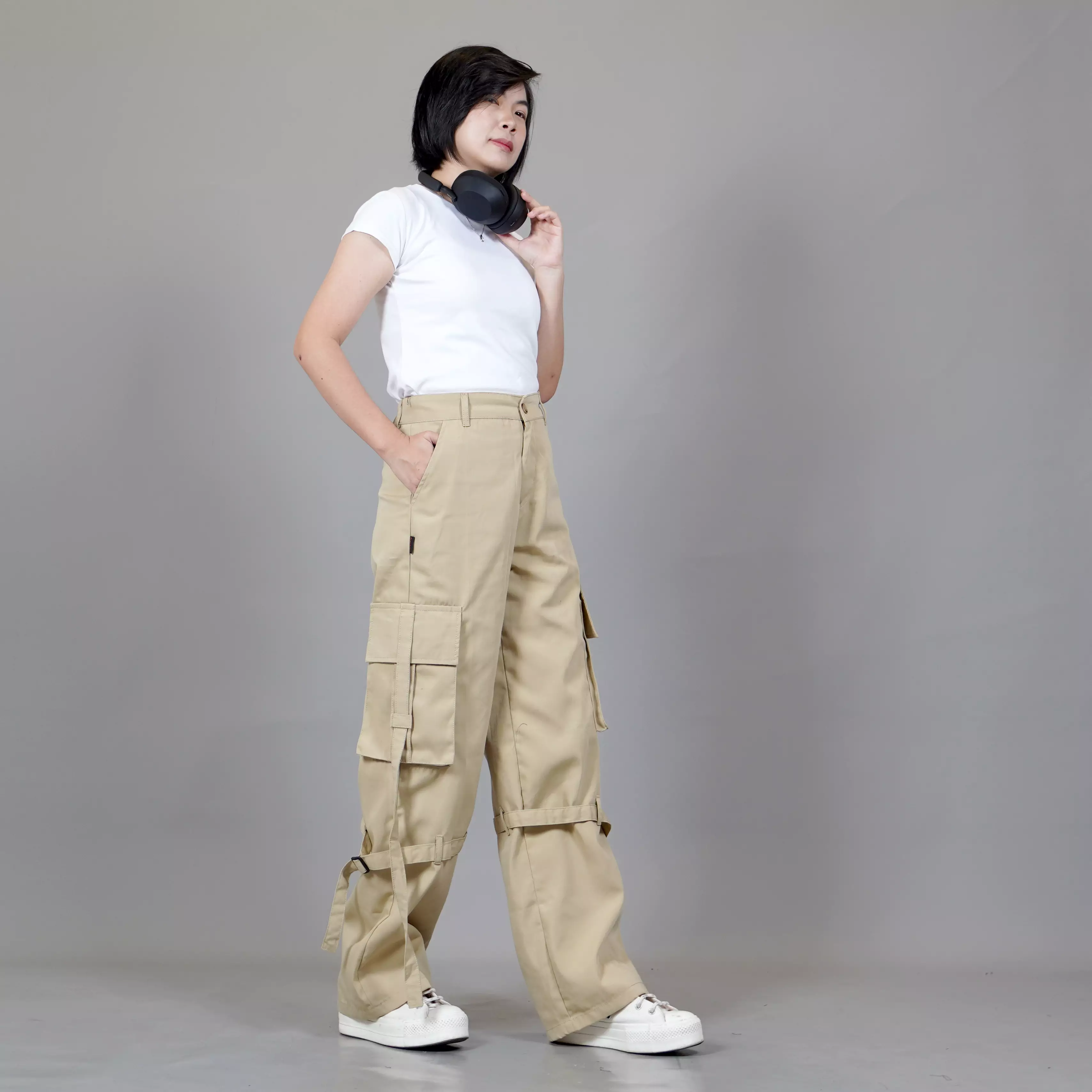  JEAN Celana Cargo Wanita Cargo Loose Pants Celana Cargo Loose Fit - KREM