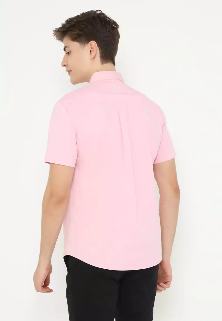 POLICE Kemeja Polos Cotton Corak Herringbone Regular Fit Pria