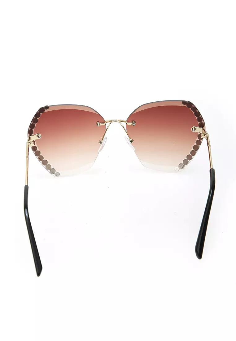 Revika Kacamata Fashion Wanita Sunglasses Frameless Cut Edge Material Metal ORIGINAL - Tea