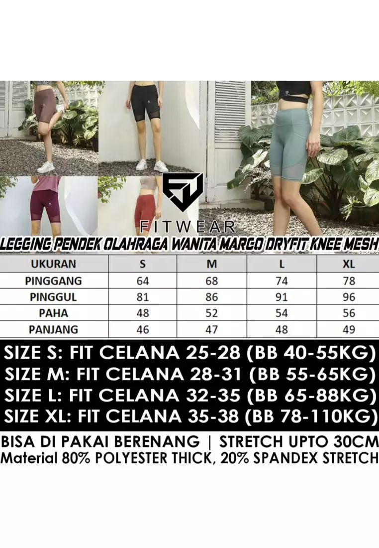 Fitwear - Celana / Legging Pendek Olahraga MARGO DRYFIT KNEE MESH - BRICK