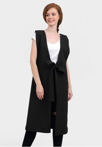 MKY Vincia Long Kimono Vest in Black