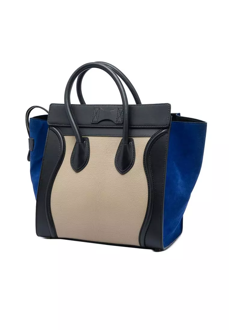 Pre-Loved Celine Mini Tricolor Calfskin And Suede Luggage Tote