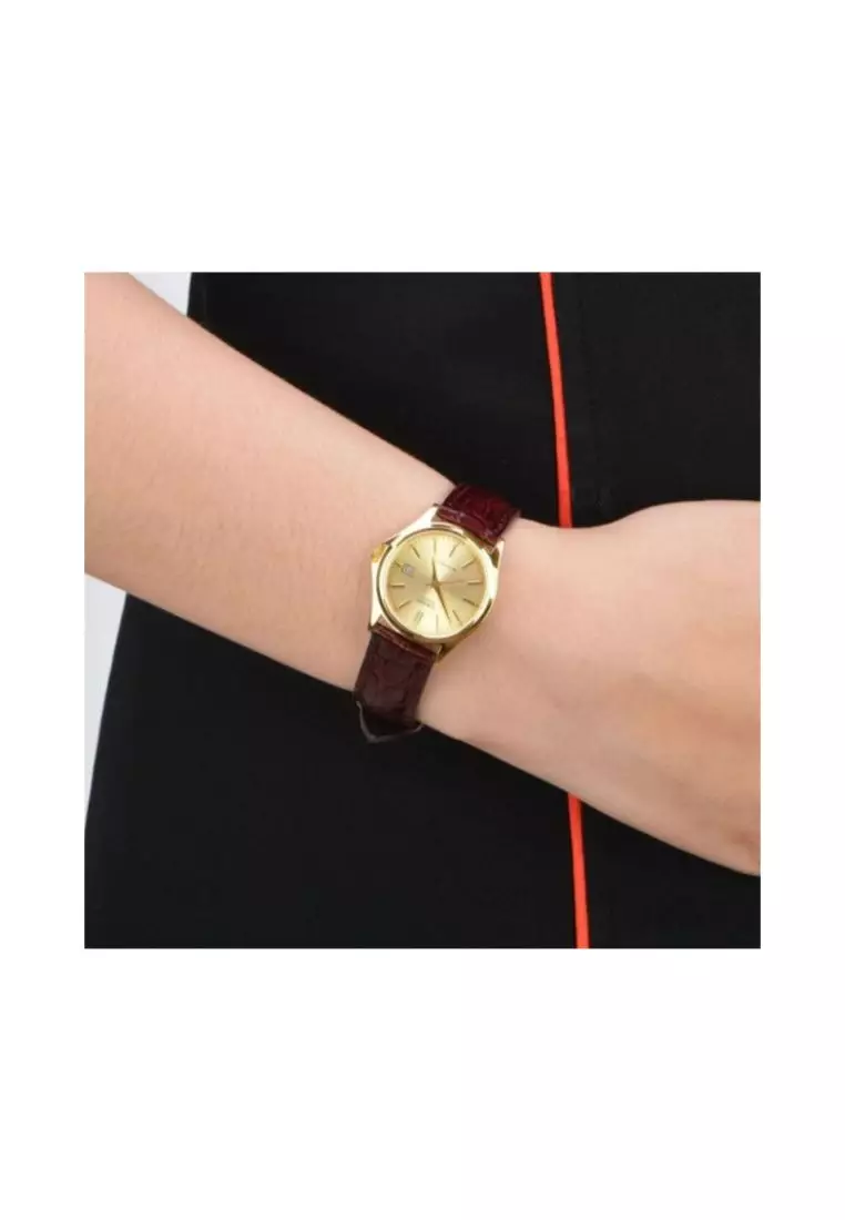 Women' Analog Watch LTP-1183Q-9A Brown Genuine Leather Band Watch for ladies