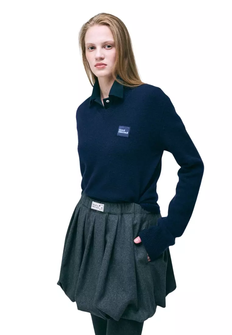 Raccoon Blended V Neck Square Logo - Navy