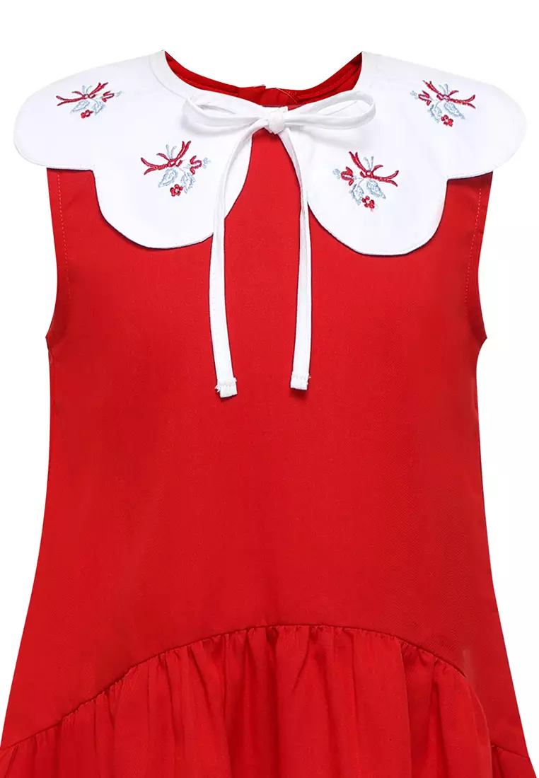 Qna Girl Dunming Dress Midi Anak Merah