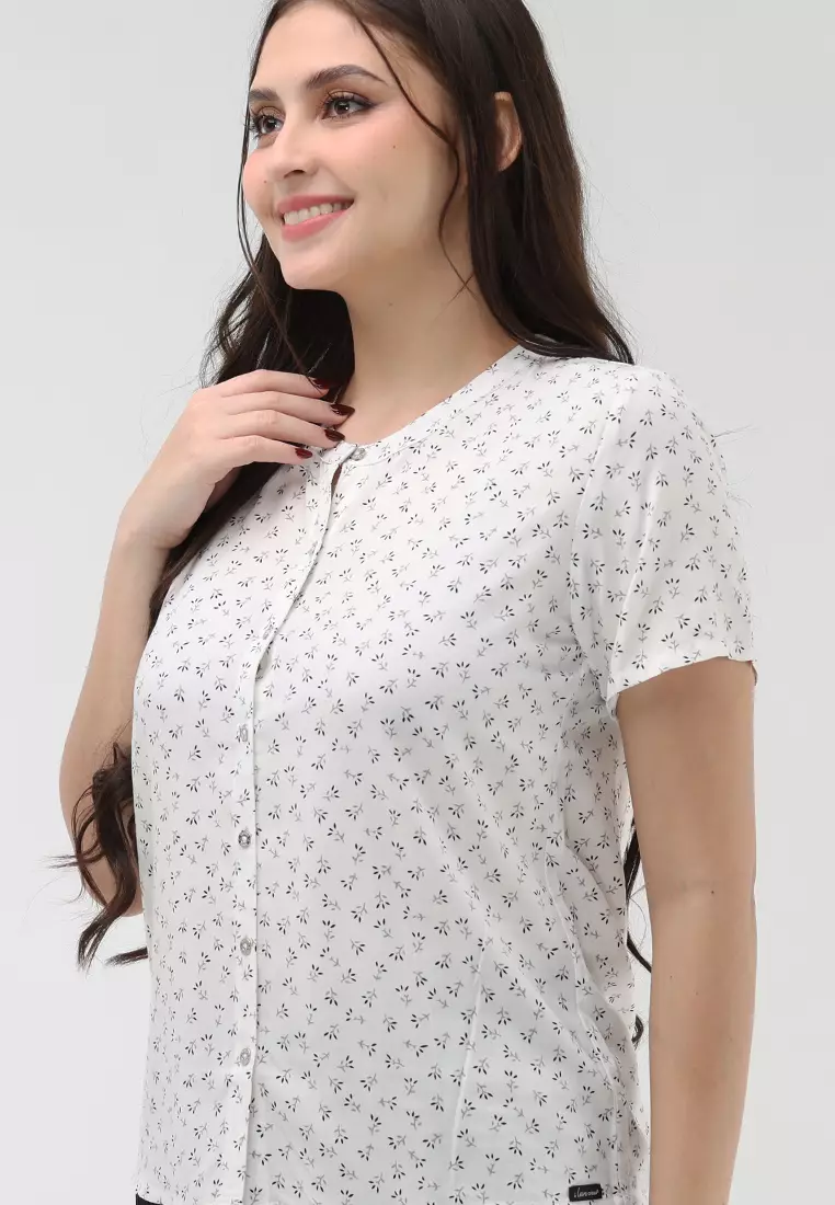 Woven Printed Rayon Short Sleeves Blouse