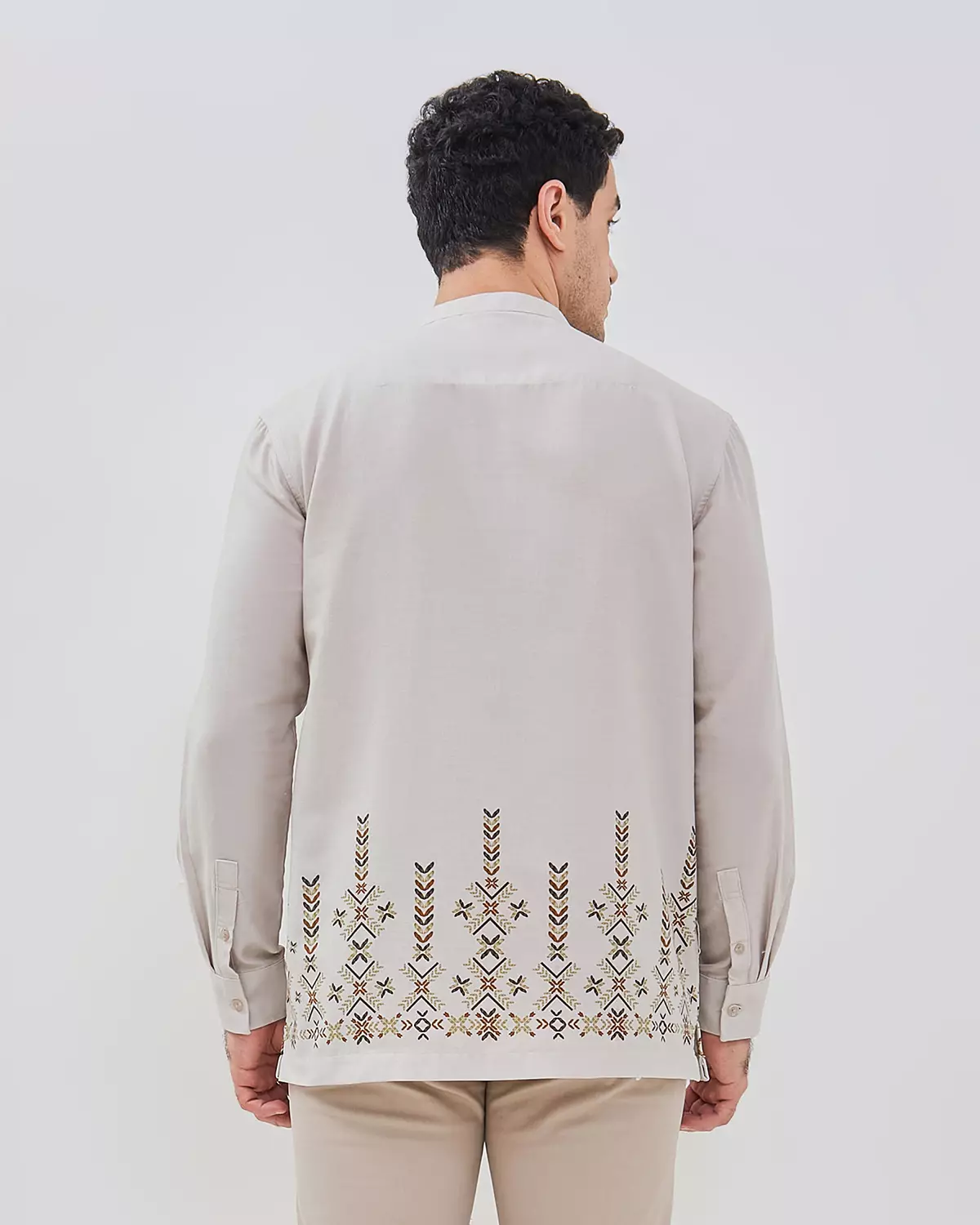 AMK Kemeja Koko Pria Lengan Panjang KK Mahdyah Ls Beige