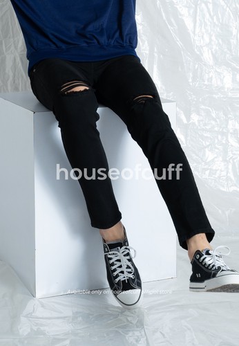 Jual House of Cuff Celana jeans hitam pria denim ripped