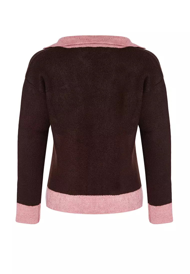 Color Blocked Soft Knitwear Sweater Brown