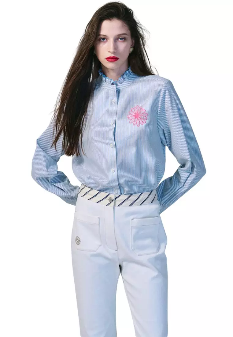 Shirt Frill Collar Stripe Sky Pink