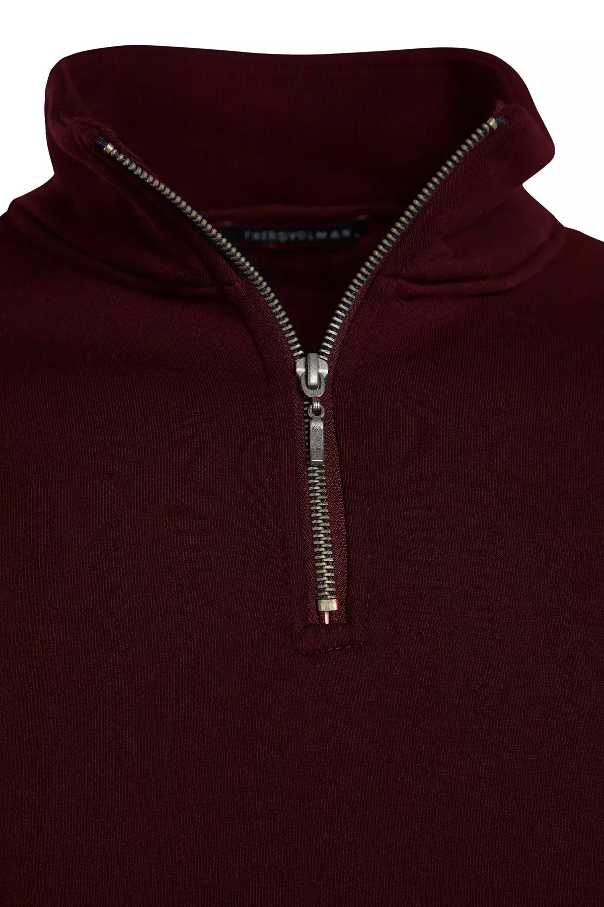 Claret Red Regular/Normal Cut Stand Collar Zippered Inside Polar Fleece/Warm Basic Sweatshirt Tmnaw24Sw00041