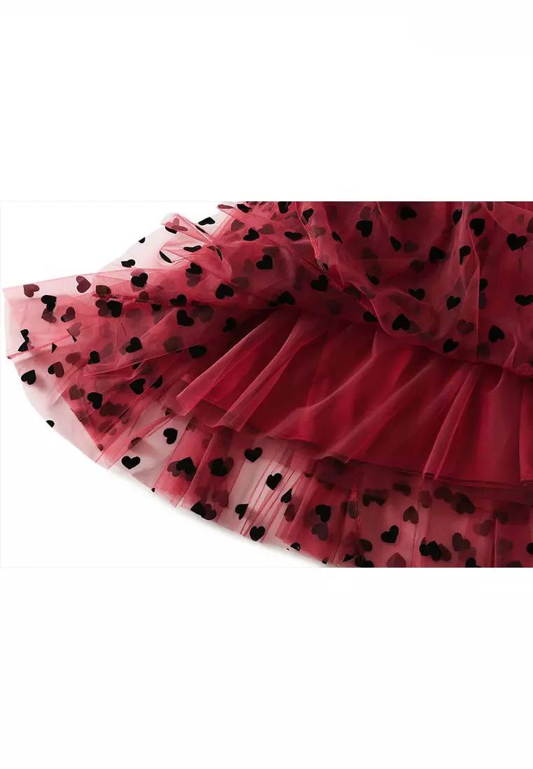 French Vintage Flocking Heart Mesh Maxi Skirt AF1200