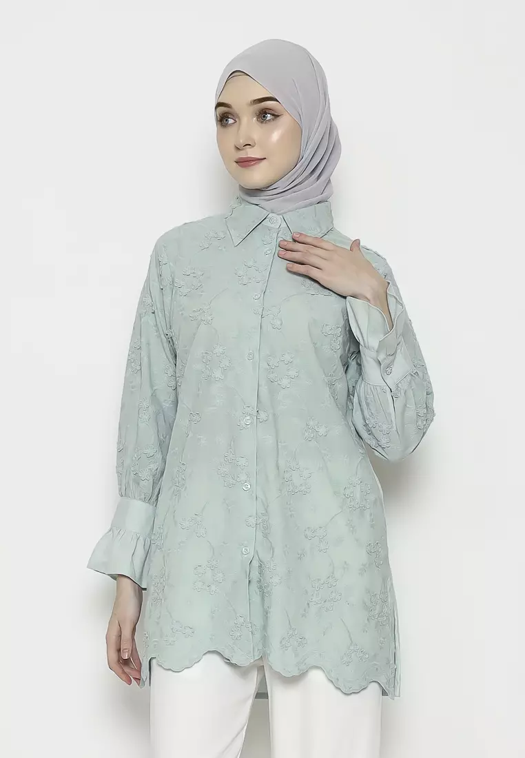Urban Exchange Indira Green Tunik - Atasan Kemeja Tunik Hijau Warna Hijau