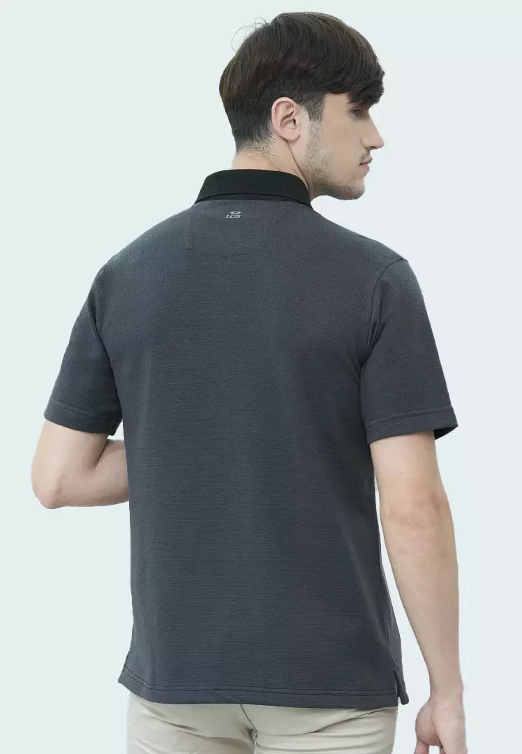 LGS - Kaos Polo Casual Pria - Lengan Pendek - Motif Polos Basic - Bertekstur Popcorn - Abu Tua - CWS.225.U3398.01.C