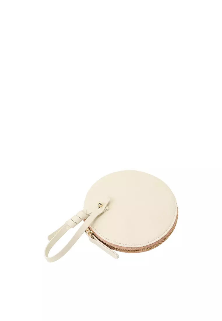 Strap Round Zip Card Case - Cream Beige