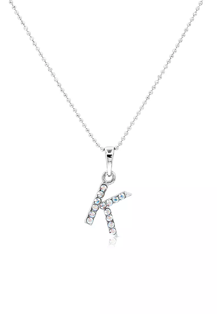 SO SEOUL Personalised Initial Alphabet Letter Swarovski® Aurore Boreale Crystal Pendant Chain Necklace - K / 45cm