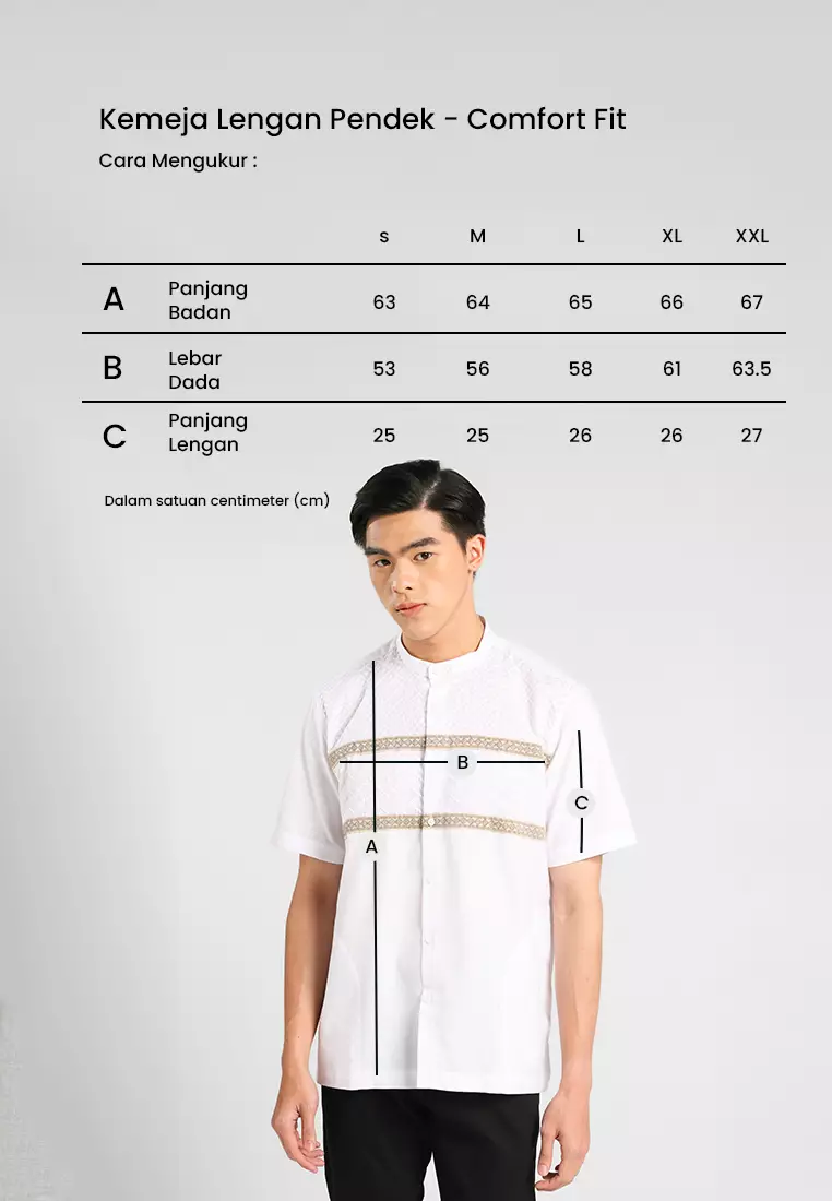 MANZONE X Adipati Dolken - Kemeja Koko Lengan Pendek Pria Taufan Comfort Fit - White Warna White