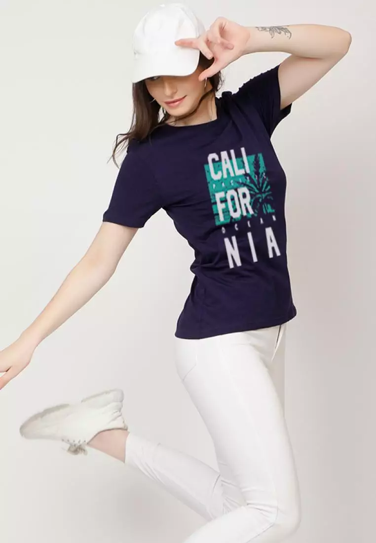 California Herb Relaxed Short Sleeve Stylish Navy Blue Cotton Casual Graphic Print Tee/TShirt