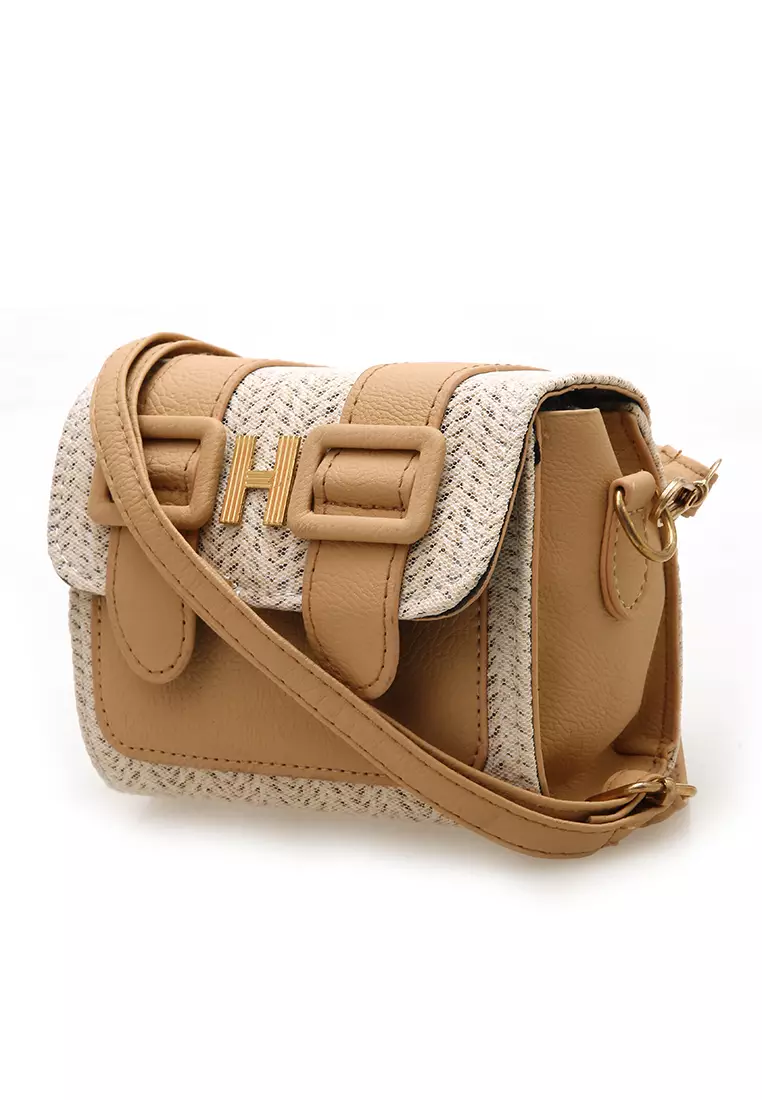 Eilaria Tas Selempang Wanita Sling Bag Mini Uniqe Design Material Leather ORIGINAL - Brown